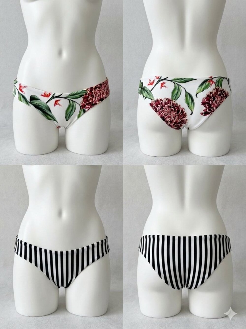 Agua Bendita Reversible Low Rise Bikini Bottom Floral Stripe Luxury Womens M